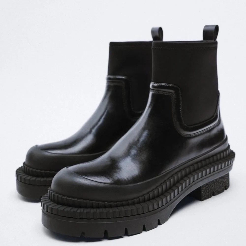 Zara Black Chunky Combat / Moto Ankle Boots 38